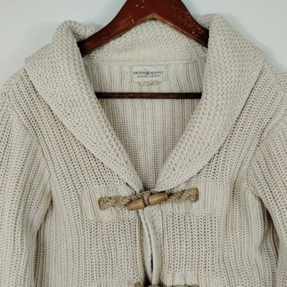 Denim &Supply Ralph Lauren Toggle Cardigan Size Small Ivory Ribbed Cotton - Picture 2 of 9